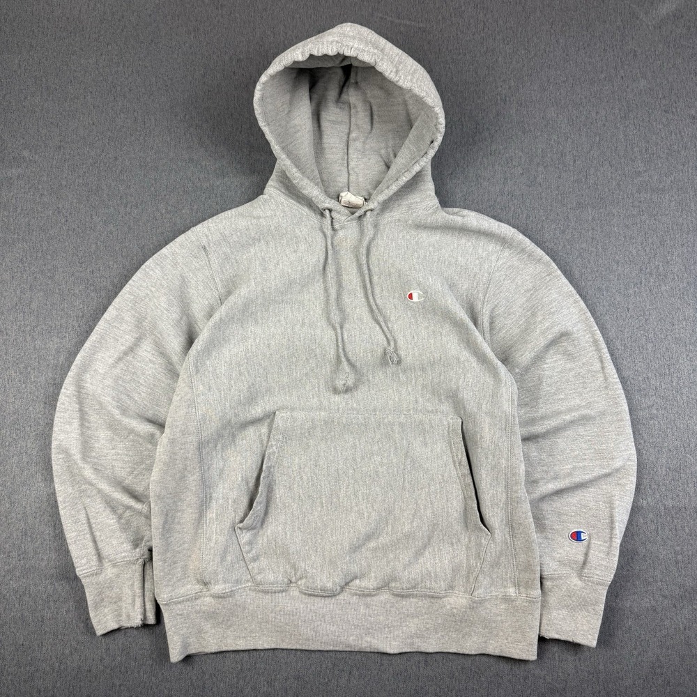 Champion Reverse Weave Heavyweight Hoodie Gray Mens Medium Stains